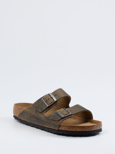 Birkenstock – Zweiriemer-Sandale aus Fettleder Olivgrün