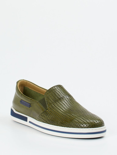 Galizio Torresi – Slip-On Sneaker aus Glattleder Olivgrün