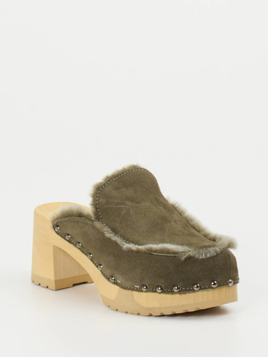 Softclox – Clogs aus Veloursleder olivgrün gefüttert