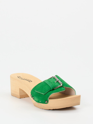 Softclox – Damen-Clogs aus Veloursleder grün