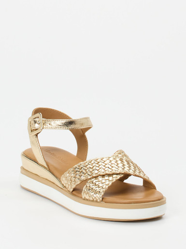Andrea Sabatini – Keilsandalette aus Flechtleder goldfarben