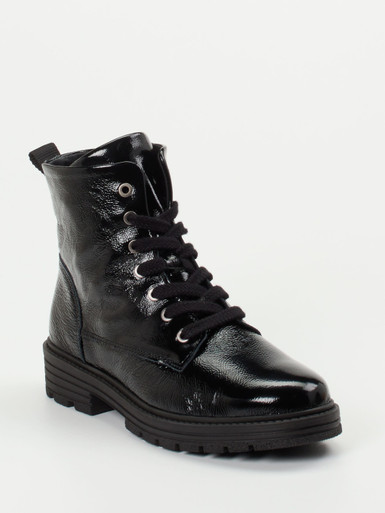 Solidus – Schnürstiefelette aus Lackleder Schwarz