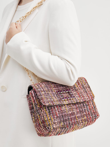 Konstantin Starke – Schultertasche aus Bouclé-Stoff bordeauxrot