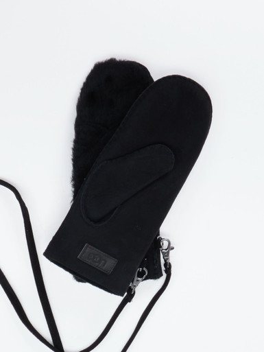 UGG – Fäustlinge aus Leder und Lammfell Schwarz