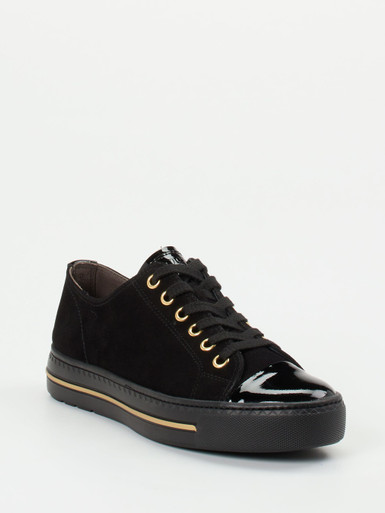 Paul Green – Sneaker aus Veloursleder in Schwarz-Gold