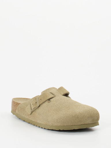 Birkenstock – Clogs aus Veloursleder in Beigegrau