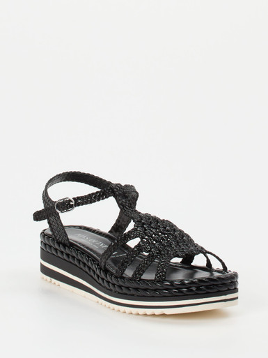 Pons Quintana – Plateau-Sandale aus Flechtleder schwarz