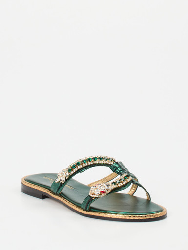 Konstantin Starke – Zehentrenner aus Metallicleder Smaragdgrün