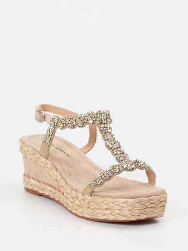 Ralph Harrison – Keilsandalette aus Metallic-Textil beige