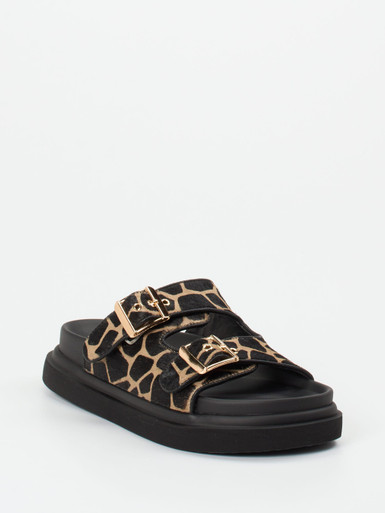 Andrea Puccini – Pantolette aus Kunstfell mit Animalprint