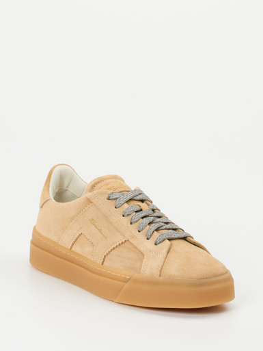 Santoni – Low-Top Sneaker aus Veloursleder sandbeige