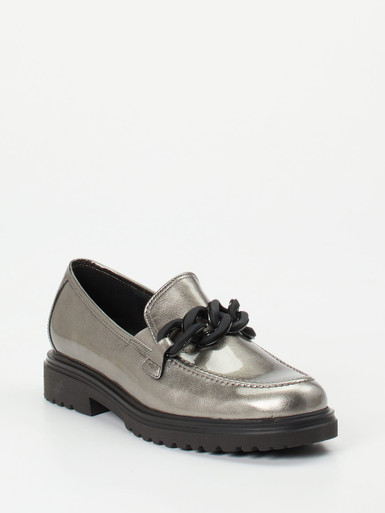 Gabor Comfort – Loafer aus Lackleder in Metallicgrau