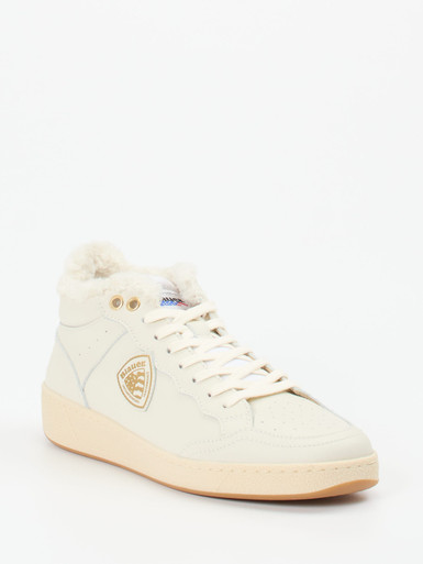 Blauer – Mid-Top Sneaker aus Kalbleder cremeweiß