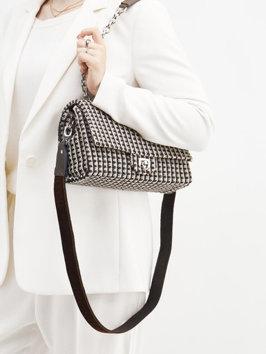 Viamailbag – Schultertasche aus Bouclé-Textil Dunkelbraun