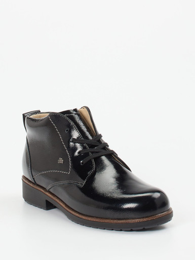 Finn Comfort – Schnürstiefelette aus Lackleder schwarz