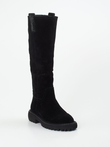 Maripé – Langschaftstiefel aus Veloursleder Schwarz