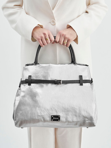 AU 79 – Shopper Bag aus Leinen-Kunstleder Silber