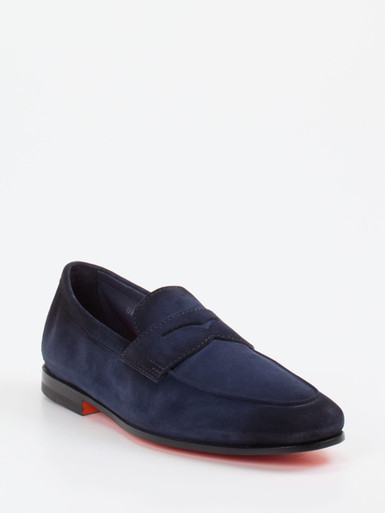 Santoni – Penny Loafer aus Veloursleder Dunkelblau