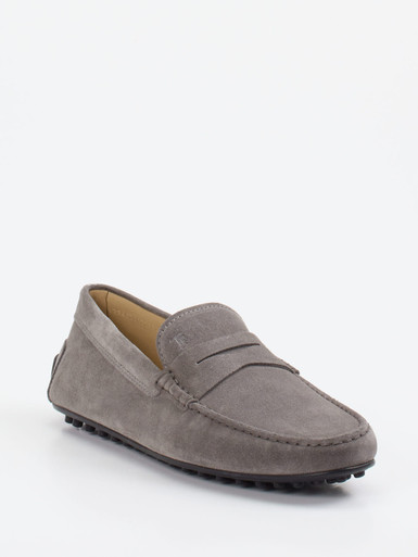 Tod's – Mokassin aus Veloursleder in Steingrau
