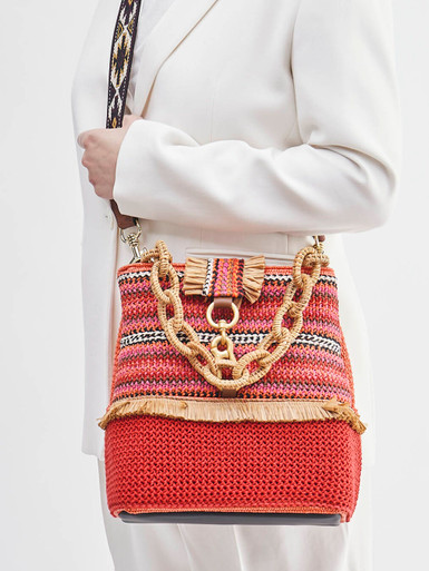 Viamailbag – Bucket Bag aus Baumwolle mit Raffia-Details