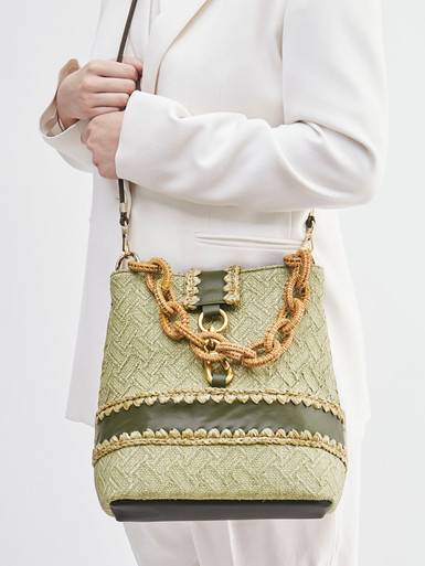 Viamailbag – Schultertasche aus Textil mit Bastdetails