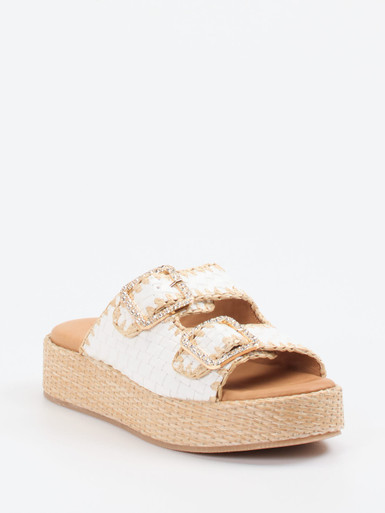 Konstantin Starke – Plateau-Pantoletten aus Flechtleder weiß