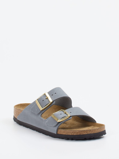 Birkenstock – Zweiriemer-Pantolette aus Nubukleder taubenblau