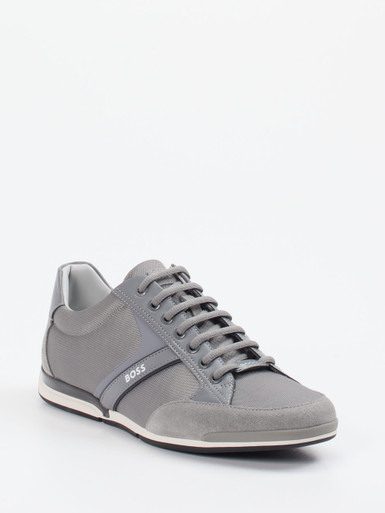 Boss – Sneaker aus Kalbleder und Veloursleder grau