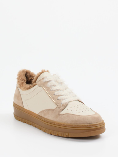 Paul Green – Sneaker aus Velourleder in Creme-Beige