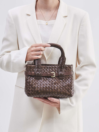 Allan K – Mini Tote Bag aus Flechtleder Dunkelbraun