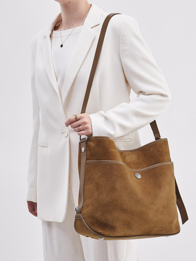 Hogan – Hobo Bag aus Veloursleder cognacbraun