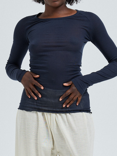 Seamless Basic – Langarmshirt aus Baumwolle Dunkelblau