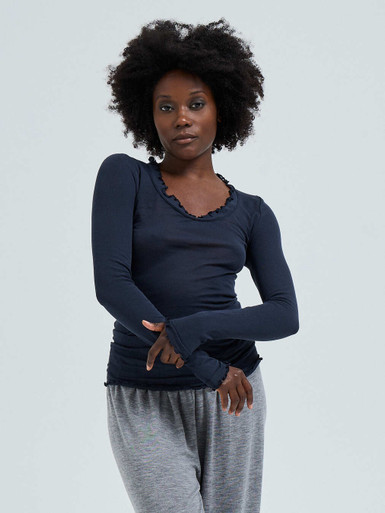 Seamless Basic – Langarmshirt aus Baumwolle Dunkelblau