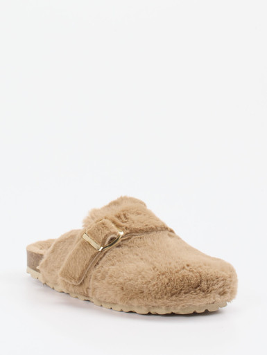 Cypres – Pantoletten aus Textil mit Kunstfell