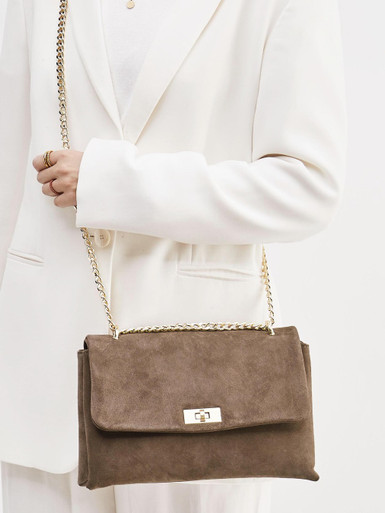 Marlon Firenze – Schultertasche aus Veloursleder Taupe