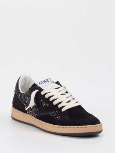 4B12 – Sneaker aus Veloursleder und Glitzertextil Schwarz