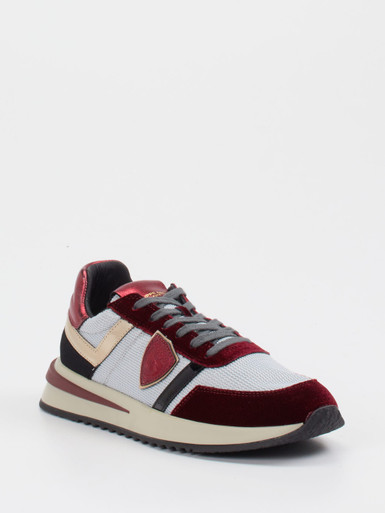 Philippe Model – Sneaker aus Velour/Textil weinrot