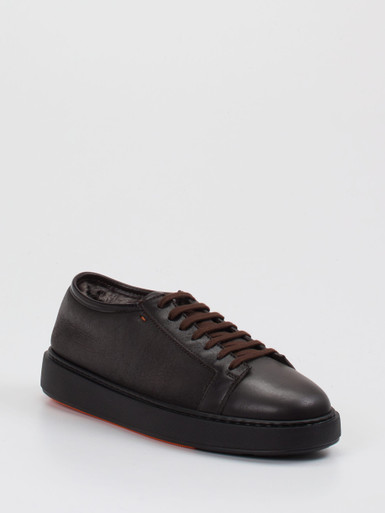 Santoni – Sneaker aus Lammleder in Dunkelbraun