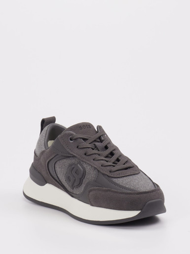 Boss – Sneaker aus Velour/Textil Anthrazitgrau