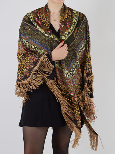 Katherina Loretta – Poncho-Schal aus Textil mit Fransen
