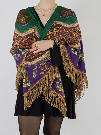 Katherina Loretta – Poncho-Tuch aus Textil mit Ethno-Print