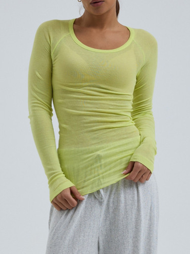 Seamless Basic – Langarmshirt aus Baumwolle Neon-Gelbgrün