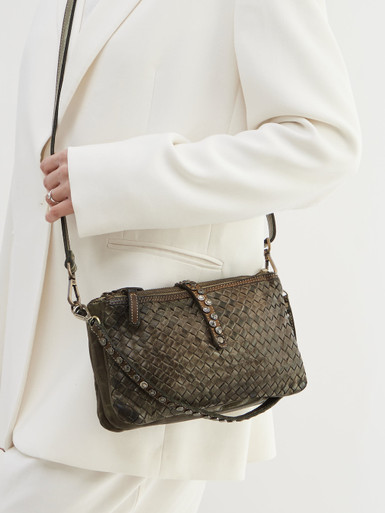 Alchimia – Schultertasche aus Kalbleder in Olivgrün