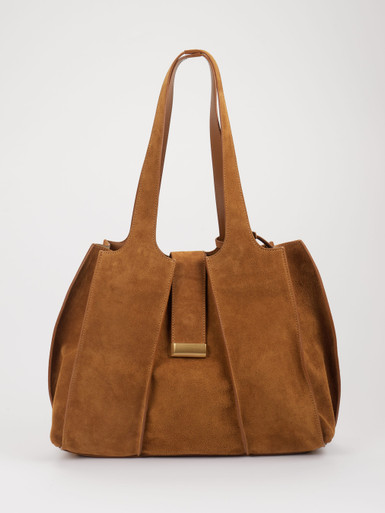 Konstantin Starke – Schultertasche aus Veloursleder cognac