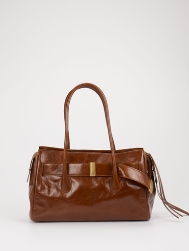 Konstantin Starke – Schultertasche aus Lackleder Braun