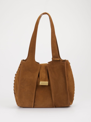 Konstantin Starke – Schultertasche aus Veloursleder Cognac