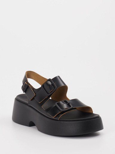 Camper – Plateau-Sandalen aus Kalbleder Schwarz