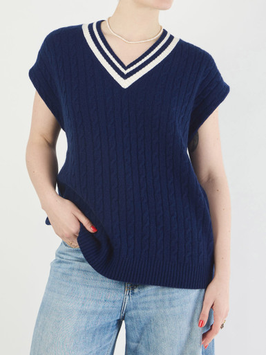 FLONA – Stricktop aus Baumwollmix in Marineblau