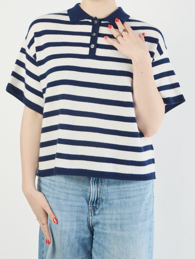 FLONA – Strick-Poloshirt aus Feinstrick in Wollweiß