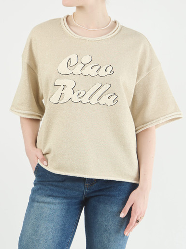 Yippie Hippie – Oversized T-Shirt aus Textil Sandbeige